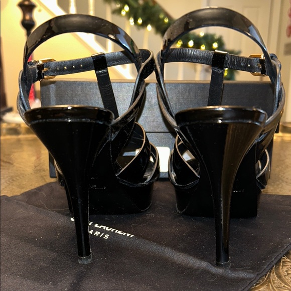 Authentic Saint Laurent YSL Black Patent Leather Tribute Heels Stiletto Pumps - Picture 4 of 16